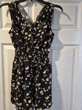 GAP Black Romper with White Floral Print